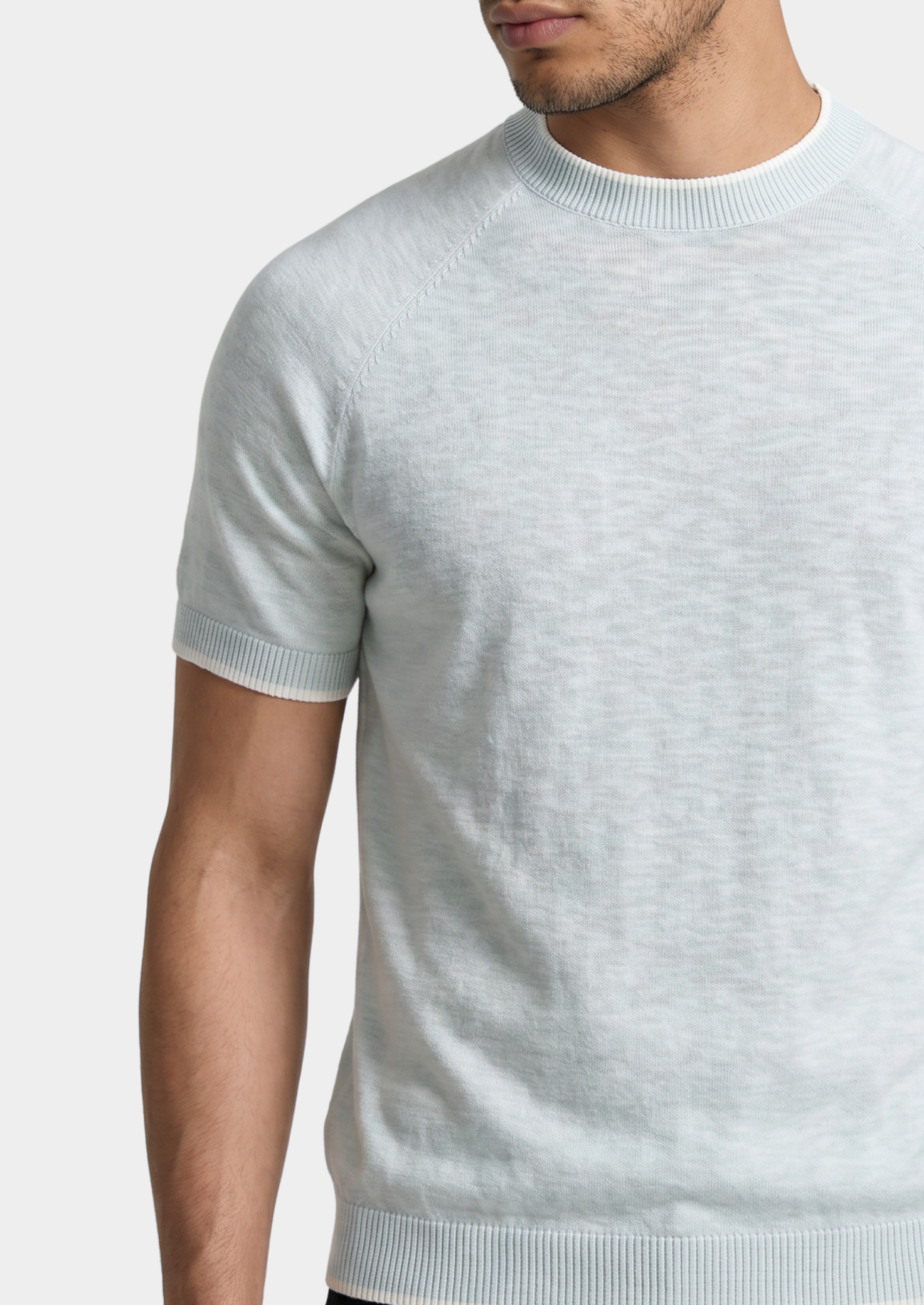 Capri Ice Blue Linen Contrast T-Shirt | Vallentty