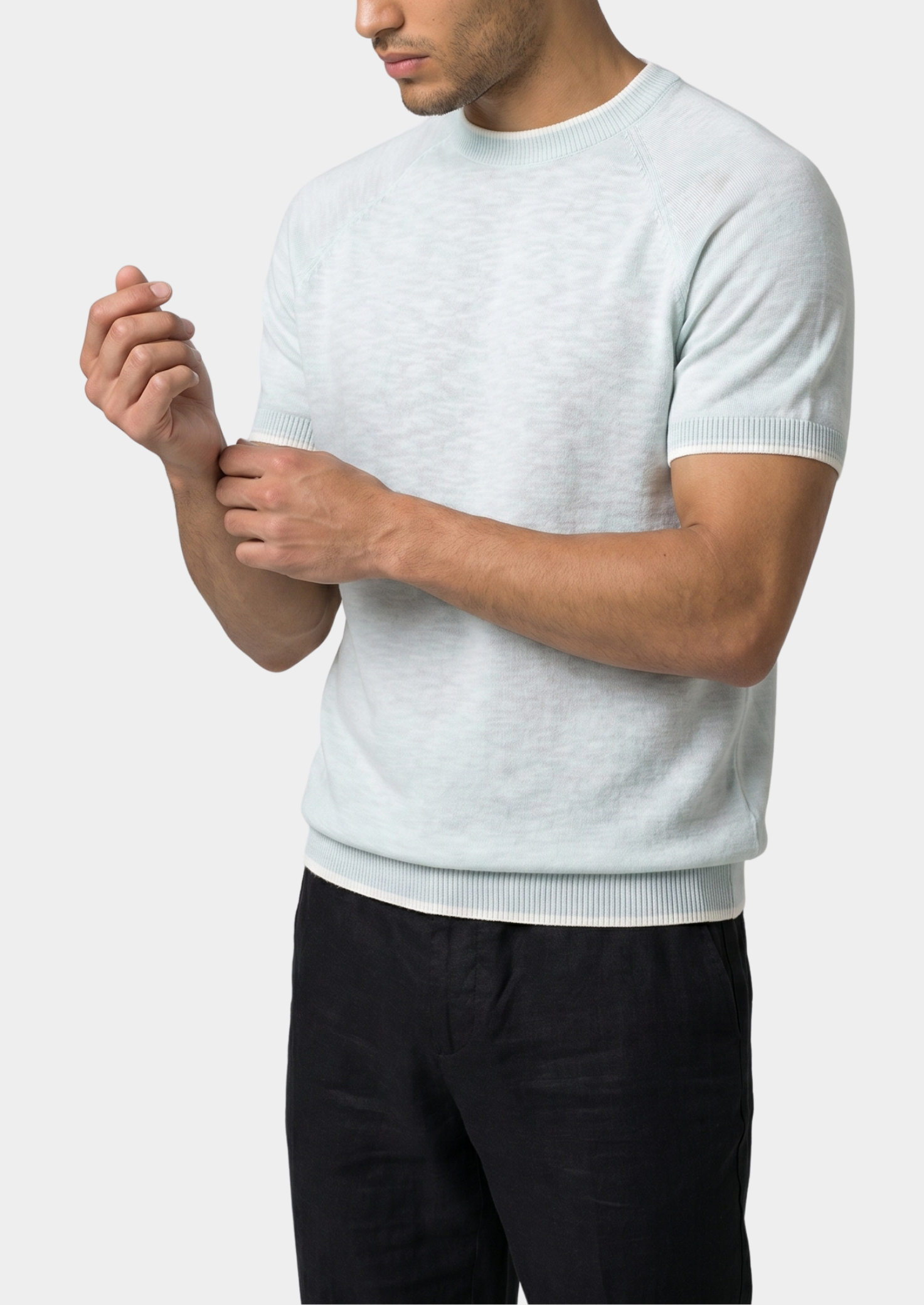 Capri Ice Blue Linen Contrast T-Shirt | Vallentty