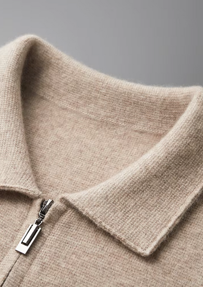 Pure Extra-Fine Merino Wool Zip Polo Cardigan | Vallentty