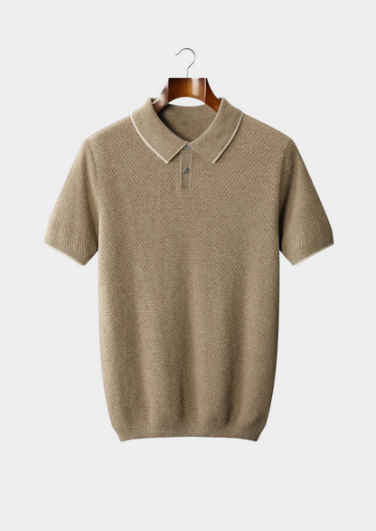 Premium Cashmere Beige Two-Tone Polo | Vallentty