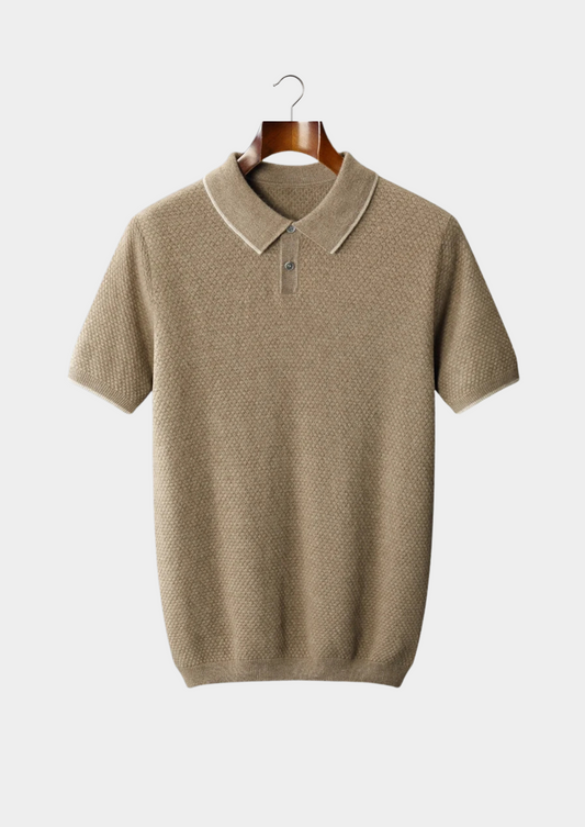 Premium Cashmere Beige Two-Tone Polo | Vallentty