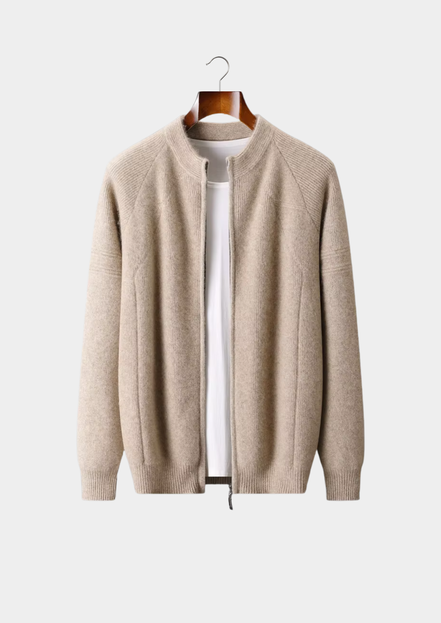 Pure Extra-Fine Merino Wool Ribbed Zip Cardigan | Vallentty