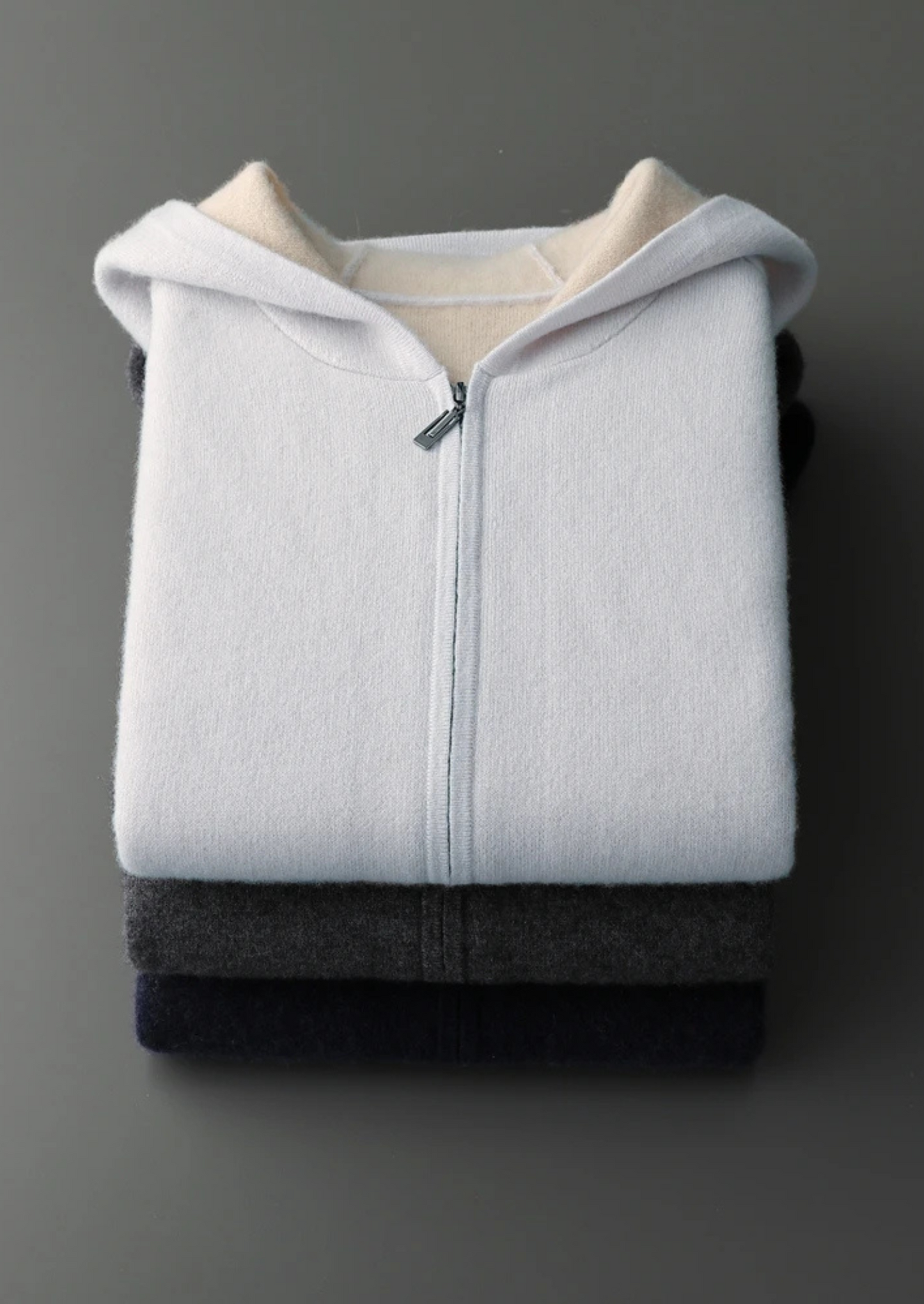 Premium Cashmere Two-Tone Zipper Hoodie | Vallentty