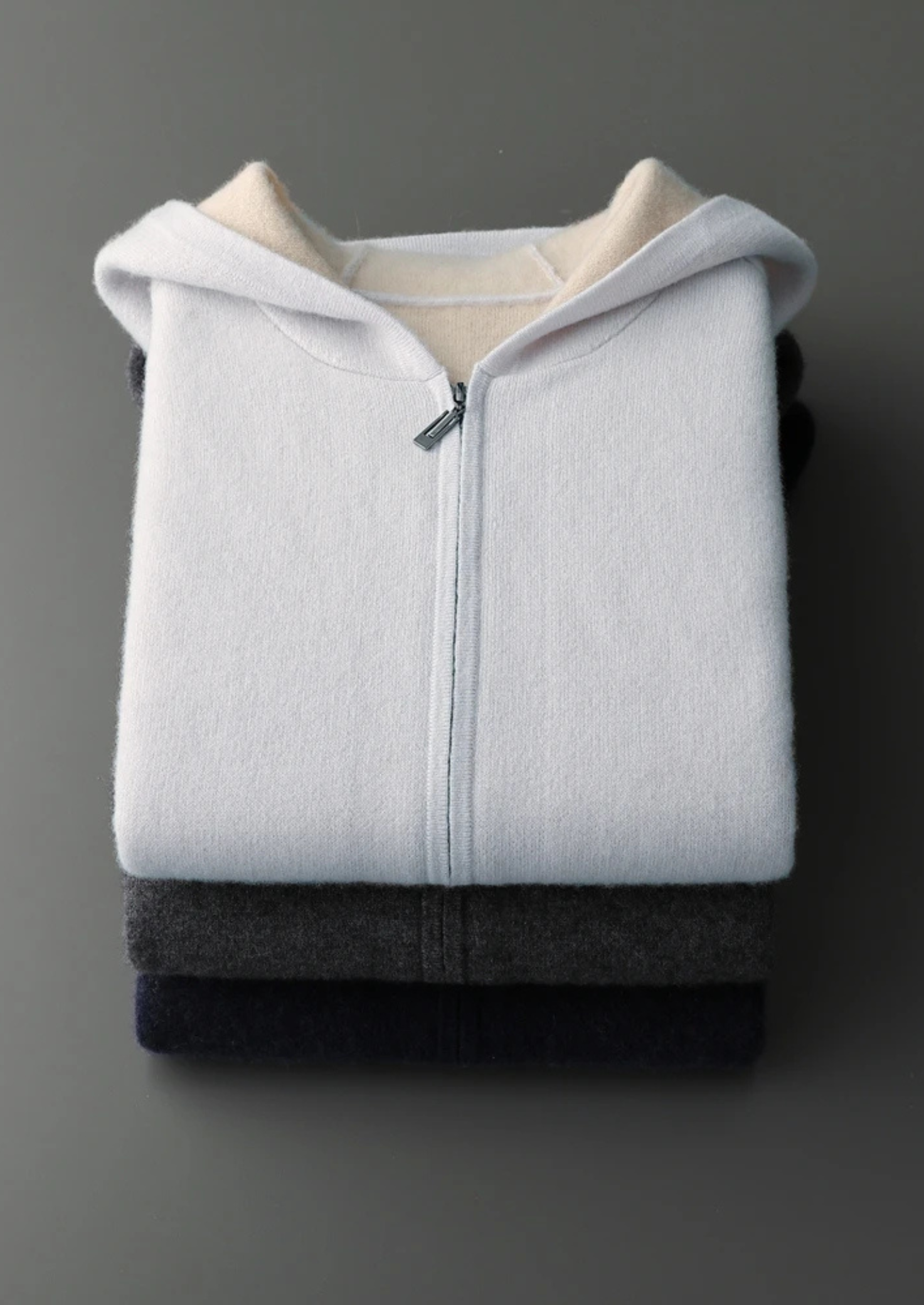 Premium Cashmere Two-Tone Zipper Hoodie | Vallentty