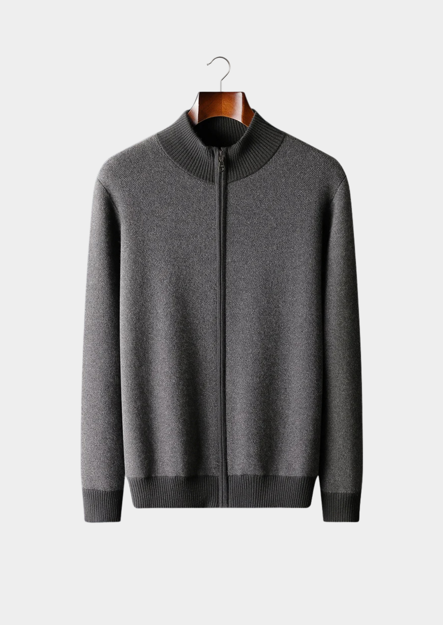Premium Cashmere Jacquard Zip Cardigan | Vallentty