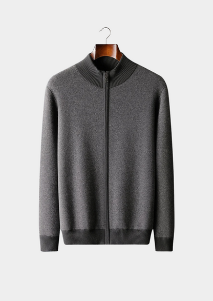 Premium Cashmere Jacquard Zip Cardigan | Vallentty