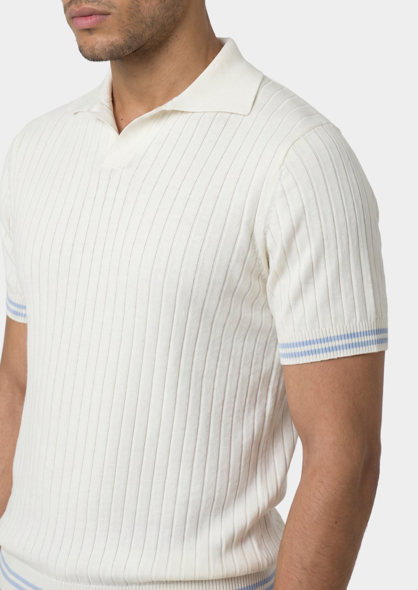 Pierre Ivory Ribbed Buttonless Polo | Vallentty