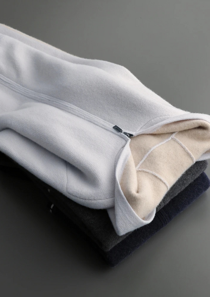 Premium Cashmere Two-Tone Zipper Hoodie | Vallentty