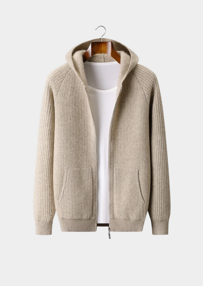 Pure Extra-Fine Merino Wool Ribbed Zipper Hoodie | Vallentty