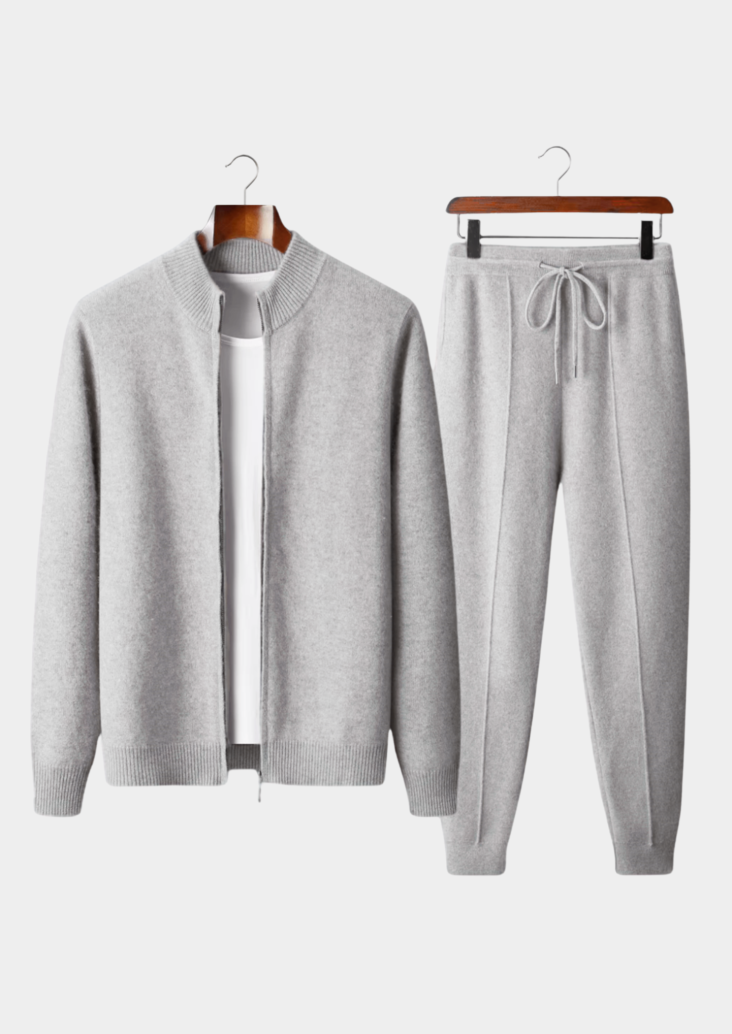 Pure Extra-Fine Merino Wool Light Gray Luzzo Set | Vallentty