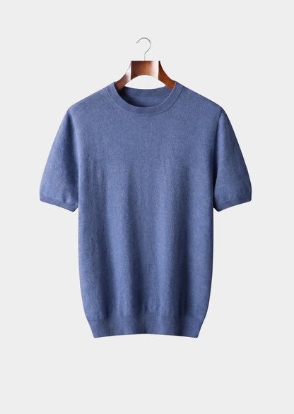 Premium Cashmere Classic Crewneck T-Shirt - Deep Atlantic | Vallentty