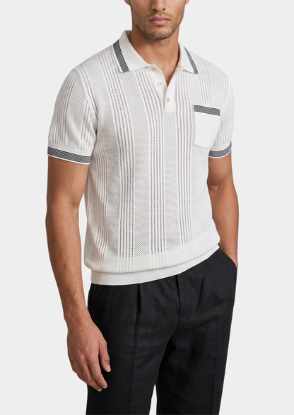 Leon White Open Knit Lightweight Polo | Vallentty