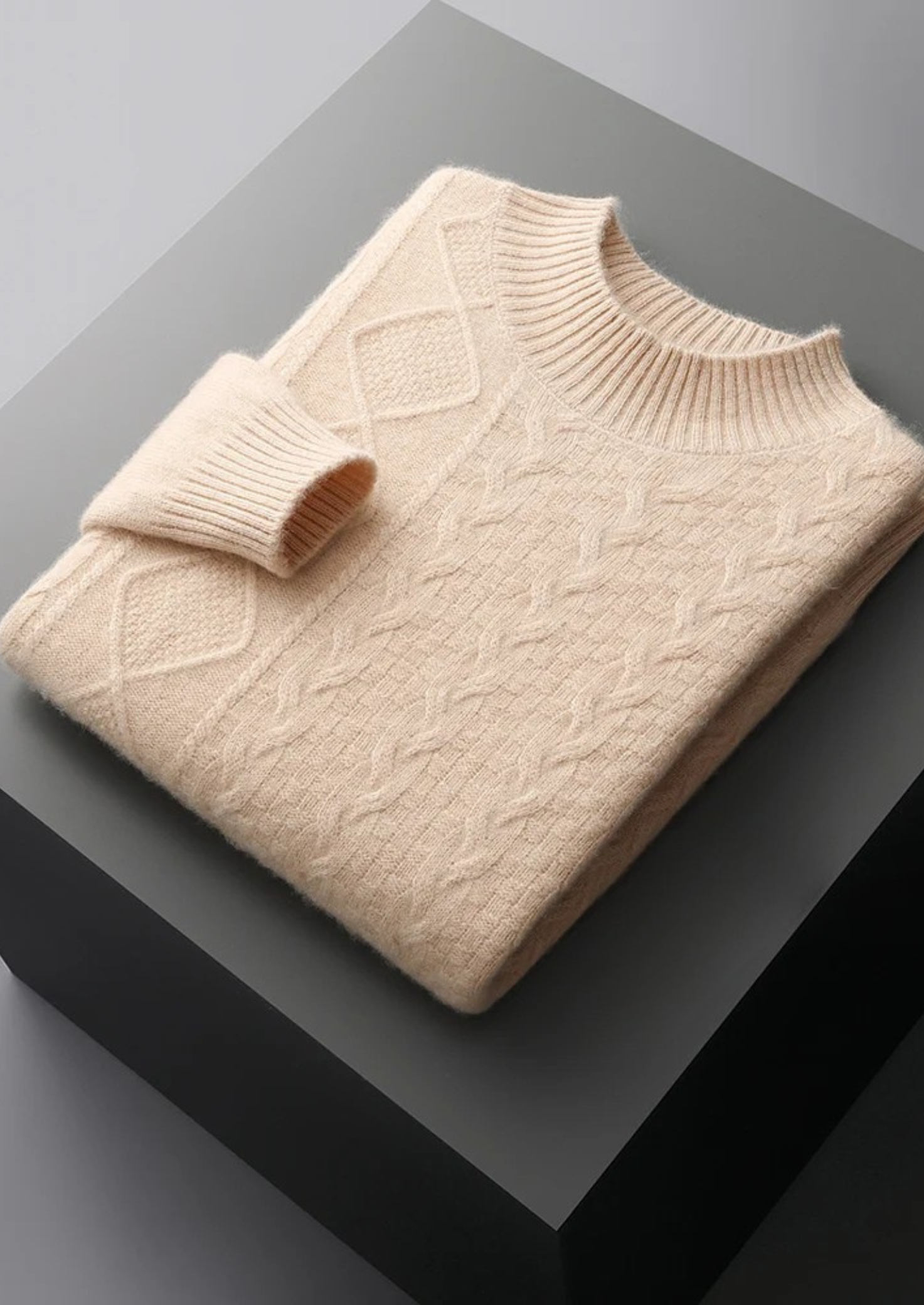 Pure Extra-Fine Merino Wool Jacquard Mockneck | Vallentty