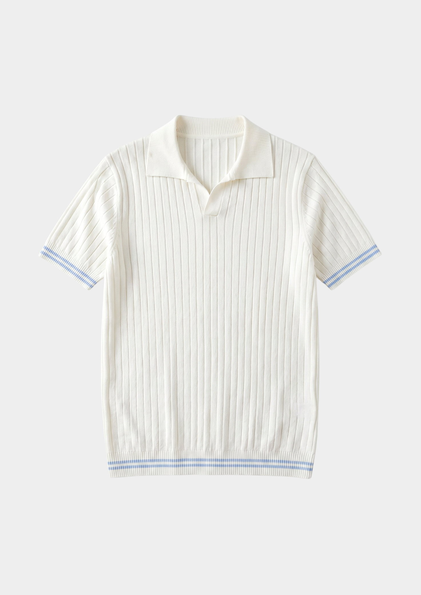 Pierre Ivory Ribbed Buttonless Polo | Vallentty
