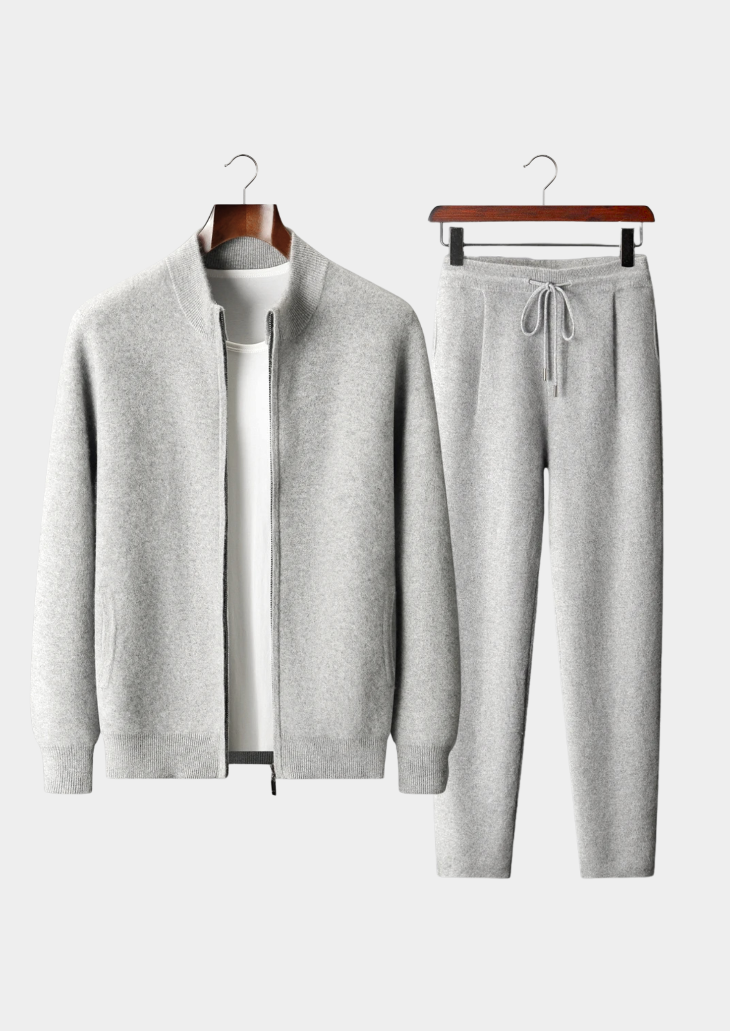 Premium Cashmere Light Gray Denis Leisure Set | Vallentty