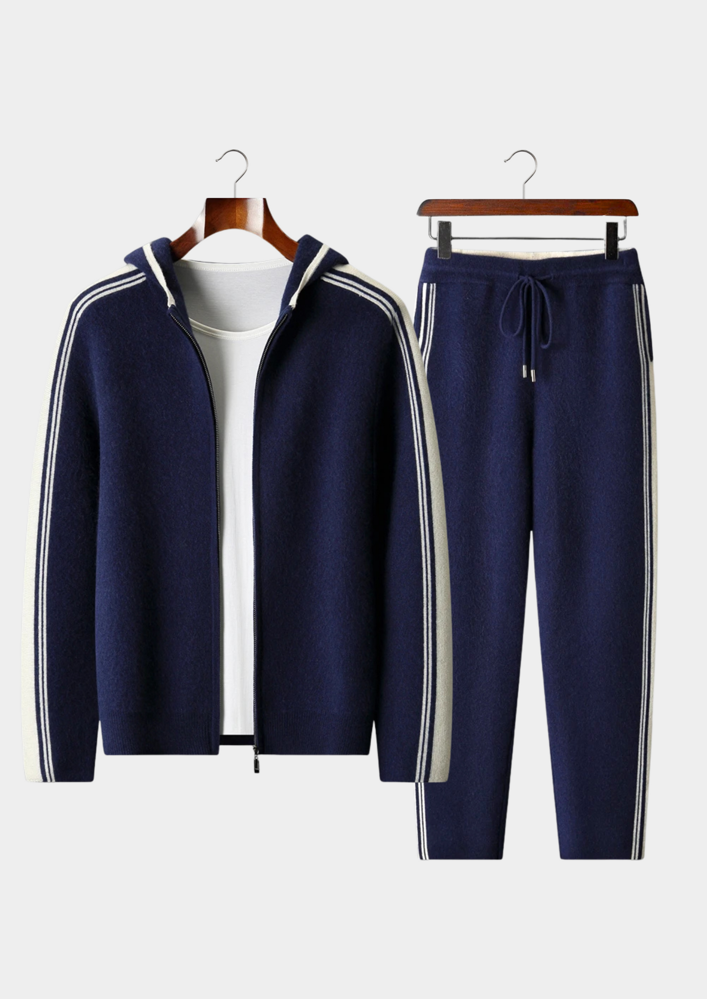 Pure Extra-Fine Merino Wool Navy Blue Damien Set | Vallentty