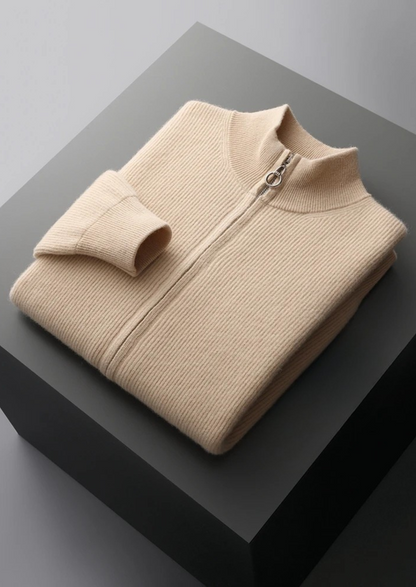 Pure Extra-Fine Merino Wool Ribbed Zip Cardigan | Vallentty