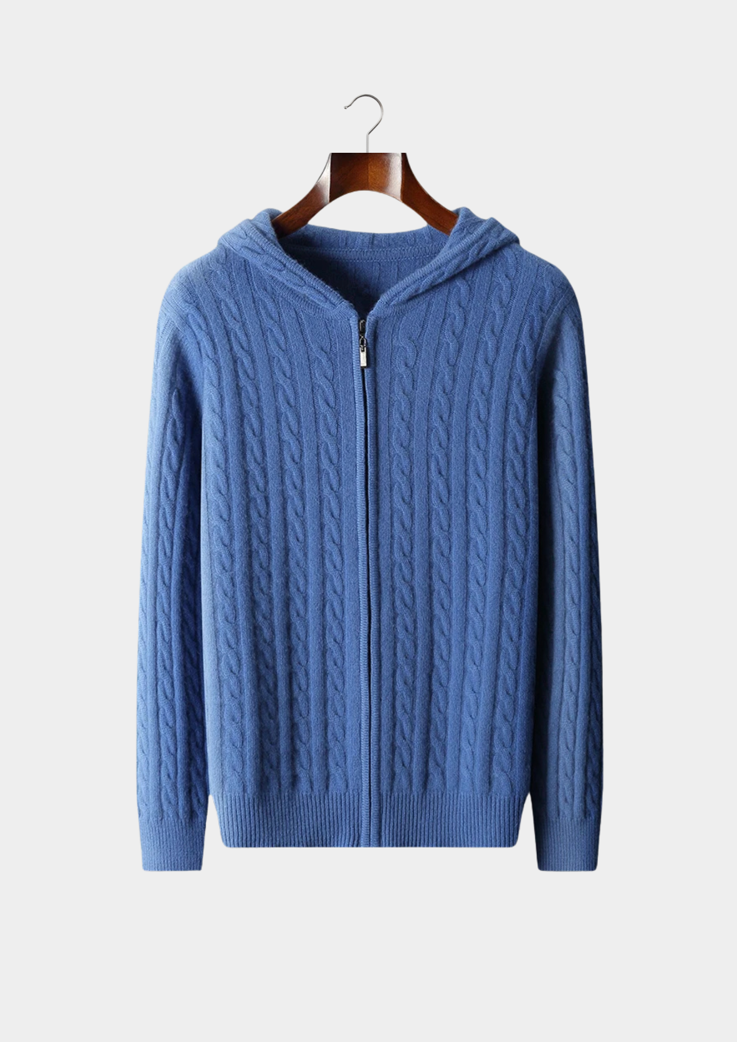 Premium Cashmere Cable Knit Zipper Hoodie | Vallentty