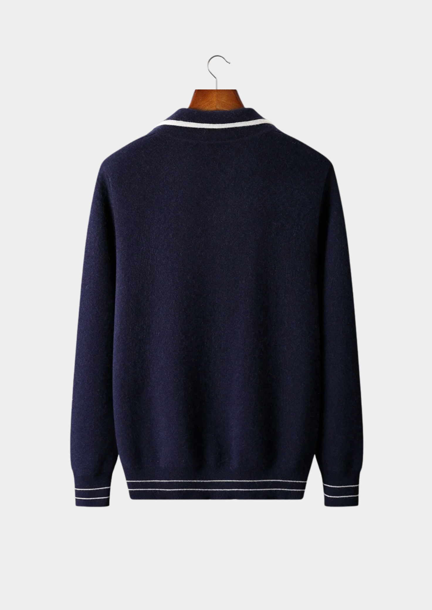 Pure Extra-Fine Merino Wool Two-Tone Polo Cardigan | Vallentty
