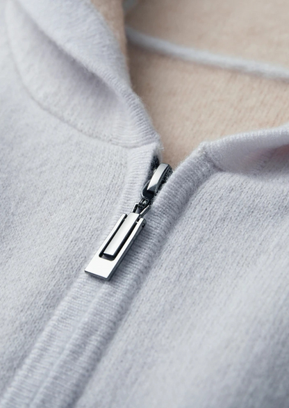 Premium Cashmere Two-Tone Zipper Hoodie | Vallentty