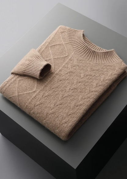 Pure Extra-Fine Merino Wool Jacquard Mockneck | Vallentty