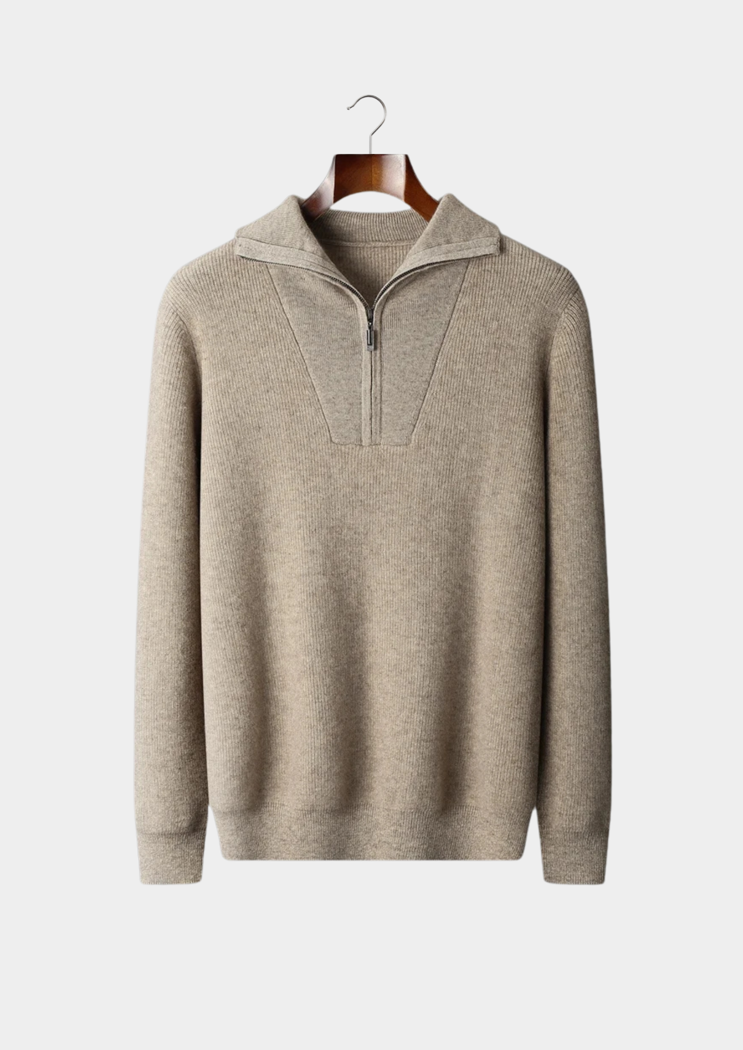 Premium Cashmere Ribbed Half-Zip Sweater | Vallentty