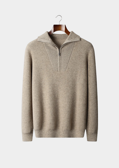 Premium Cashmere Ribbed Half-Zip Sweater | Vallentty