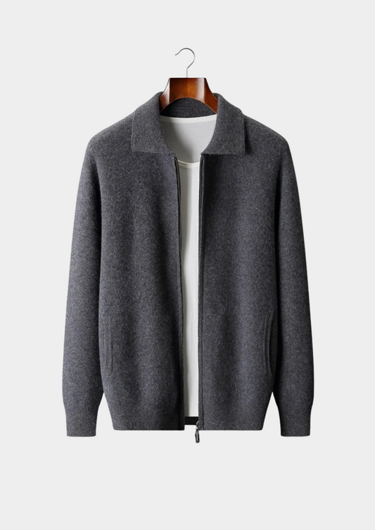 Premium Cashmere Zip Polo Cardigan | Vallentty
