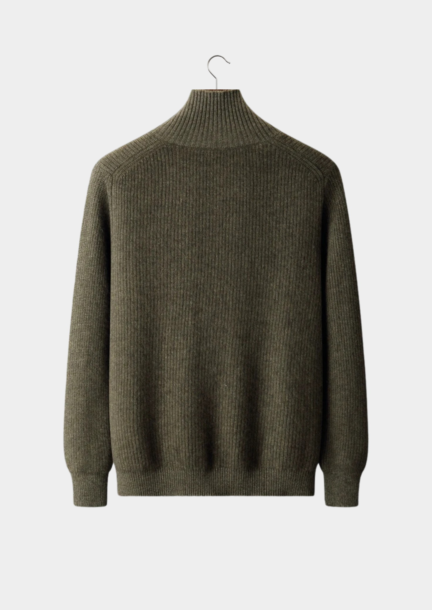Premium Cashmere Ribbed High Collar Cardigan | Vallentty