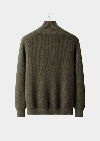 Premium Cashmere Ribbed High Collar Cardigan | Vallentty