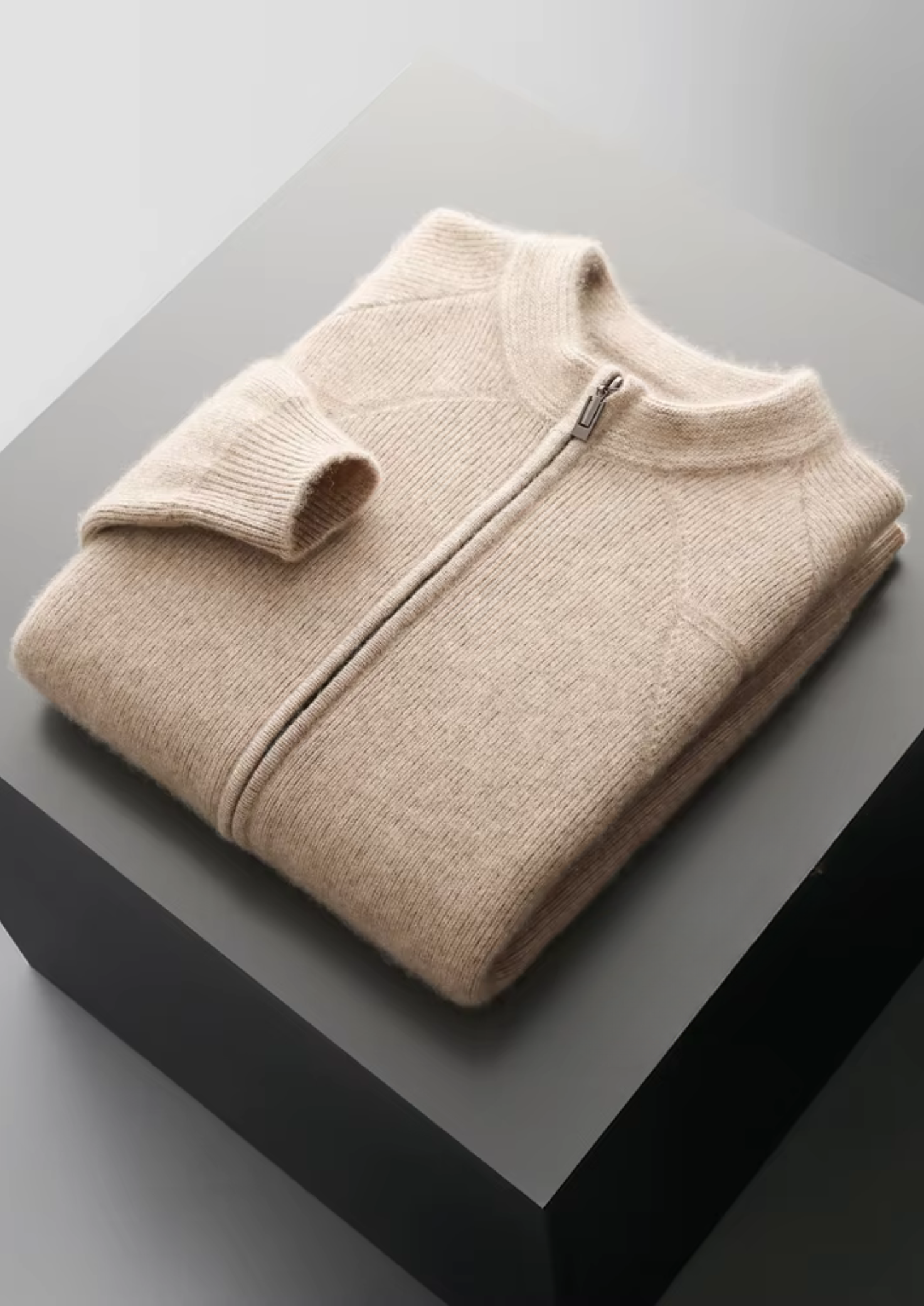 Pure Extra-Fine Merino Wool Ribbed Zip Cardigan | Vallentty