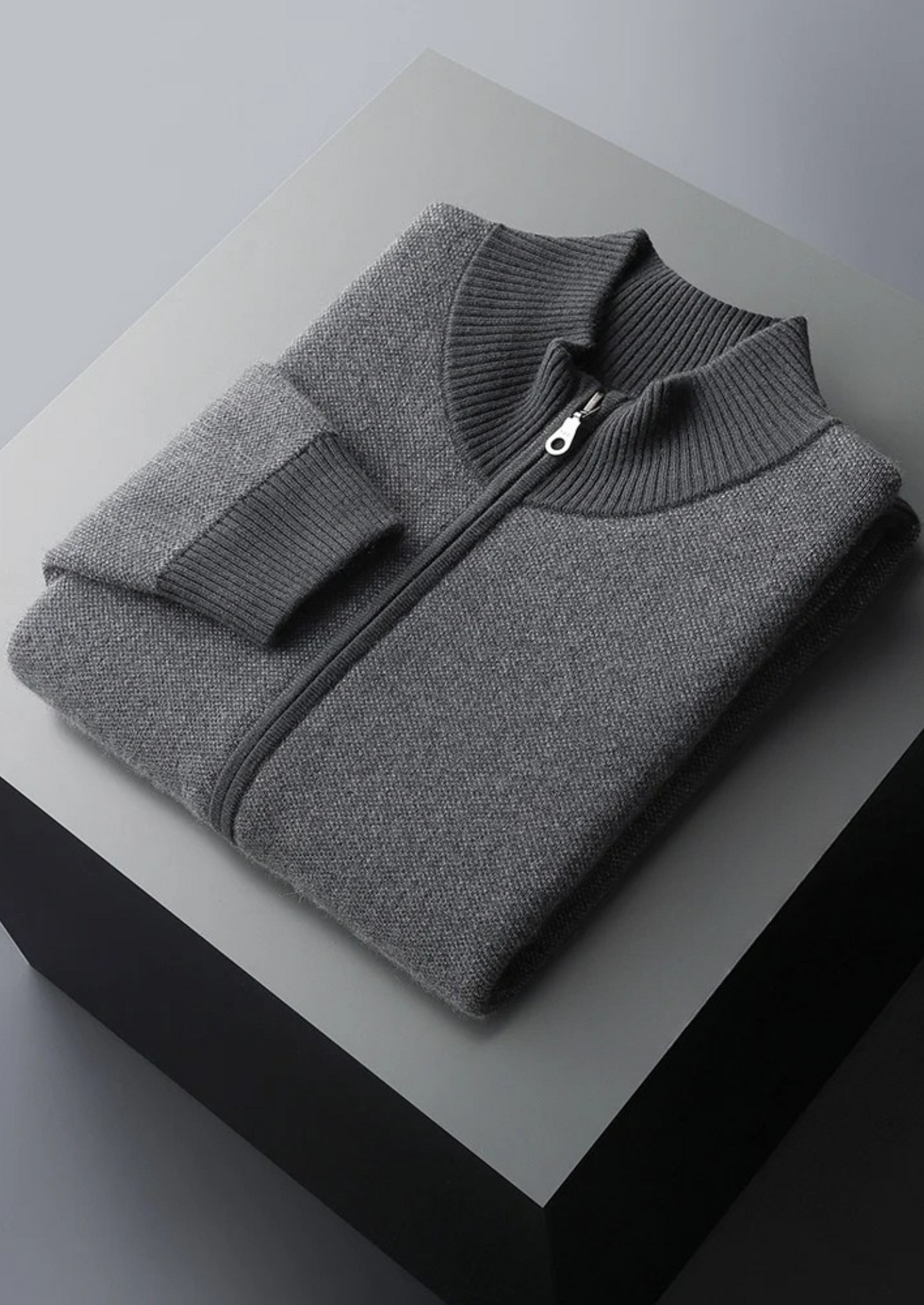 Premium Cashmere Jacquard Zip Cardigan | Vallentty