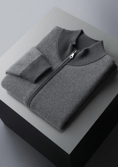 Premium Cashmere Jacquard Zip Cardigan | Vallentty