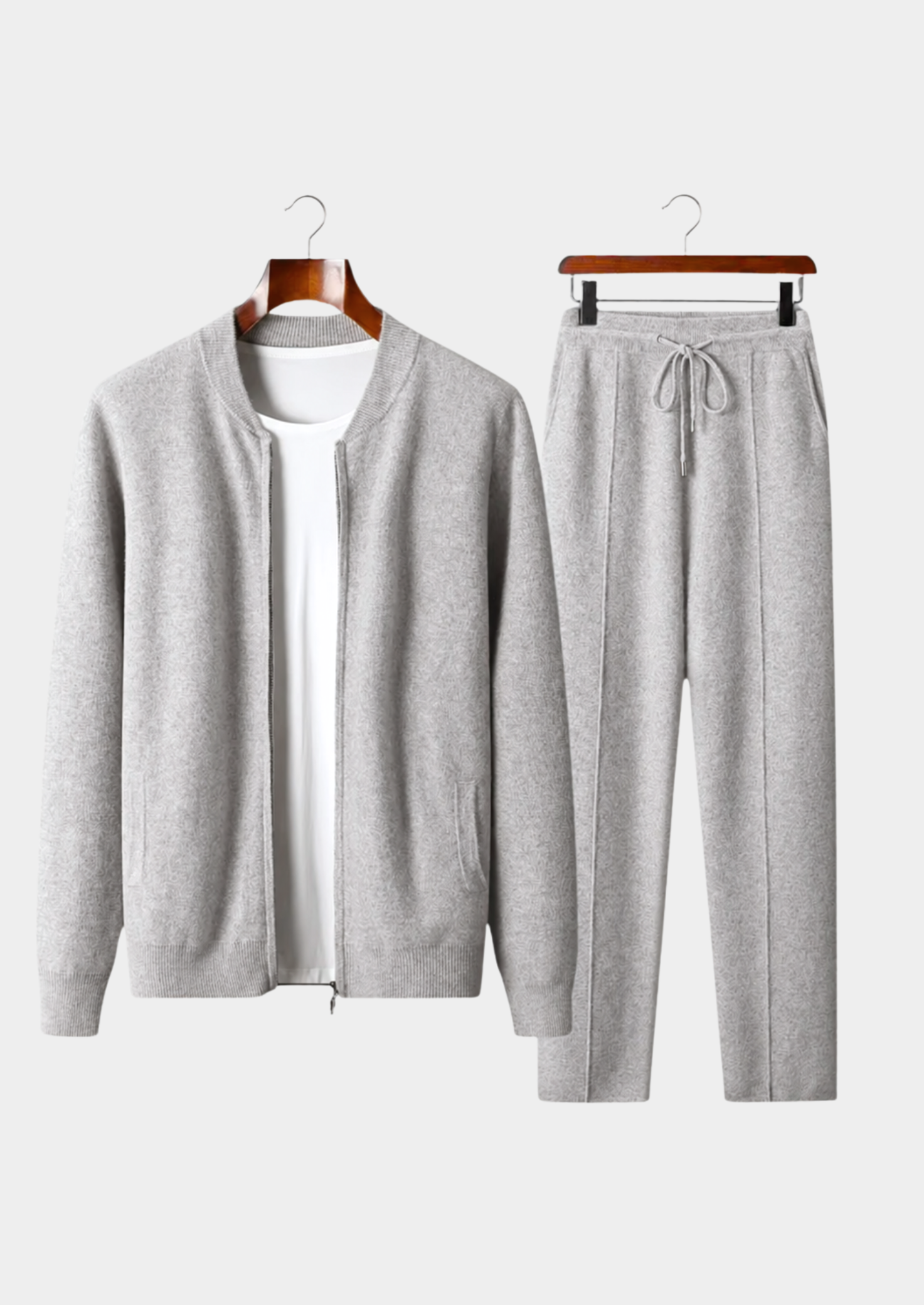 Pure Extra-Fine Merino Wool Light Gray Falconi Set | Vallentty