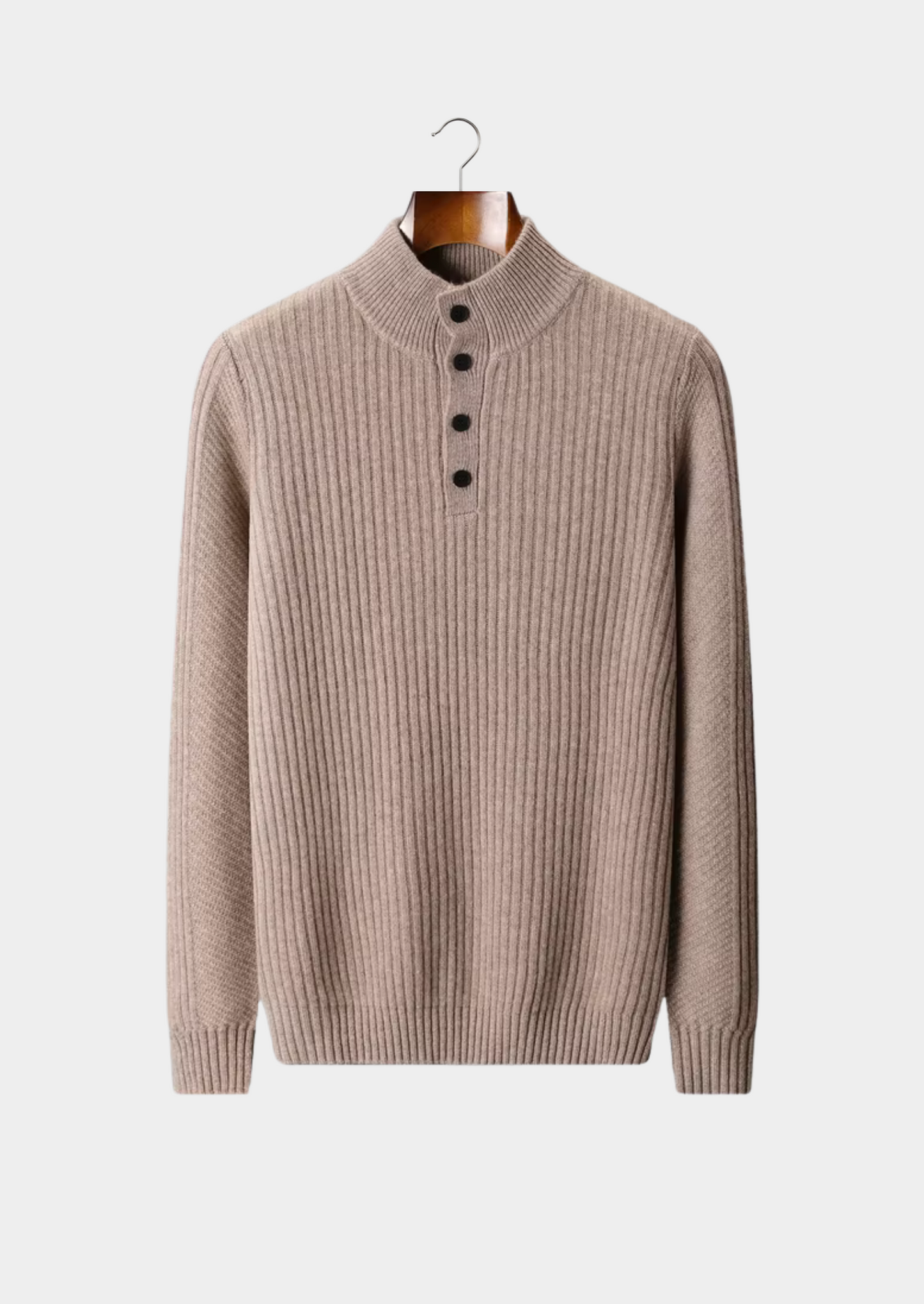 Pure Extra-Fine Merino Wool Ribbed Henley Sweater | Vallentty