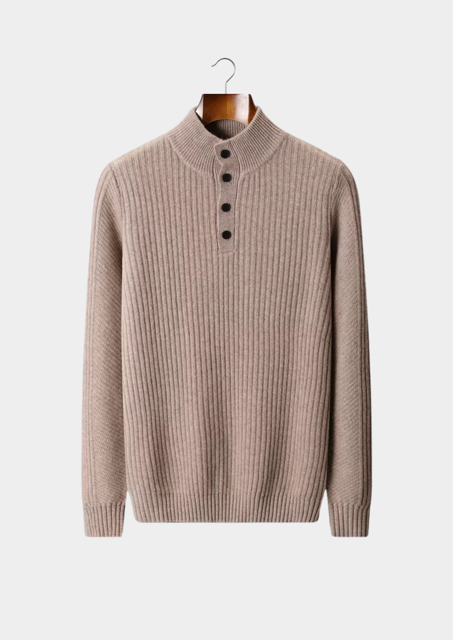 Pure Extra-Fine Merino Wool Ribbed Henley Sweater | Vallentty