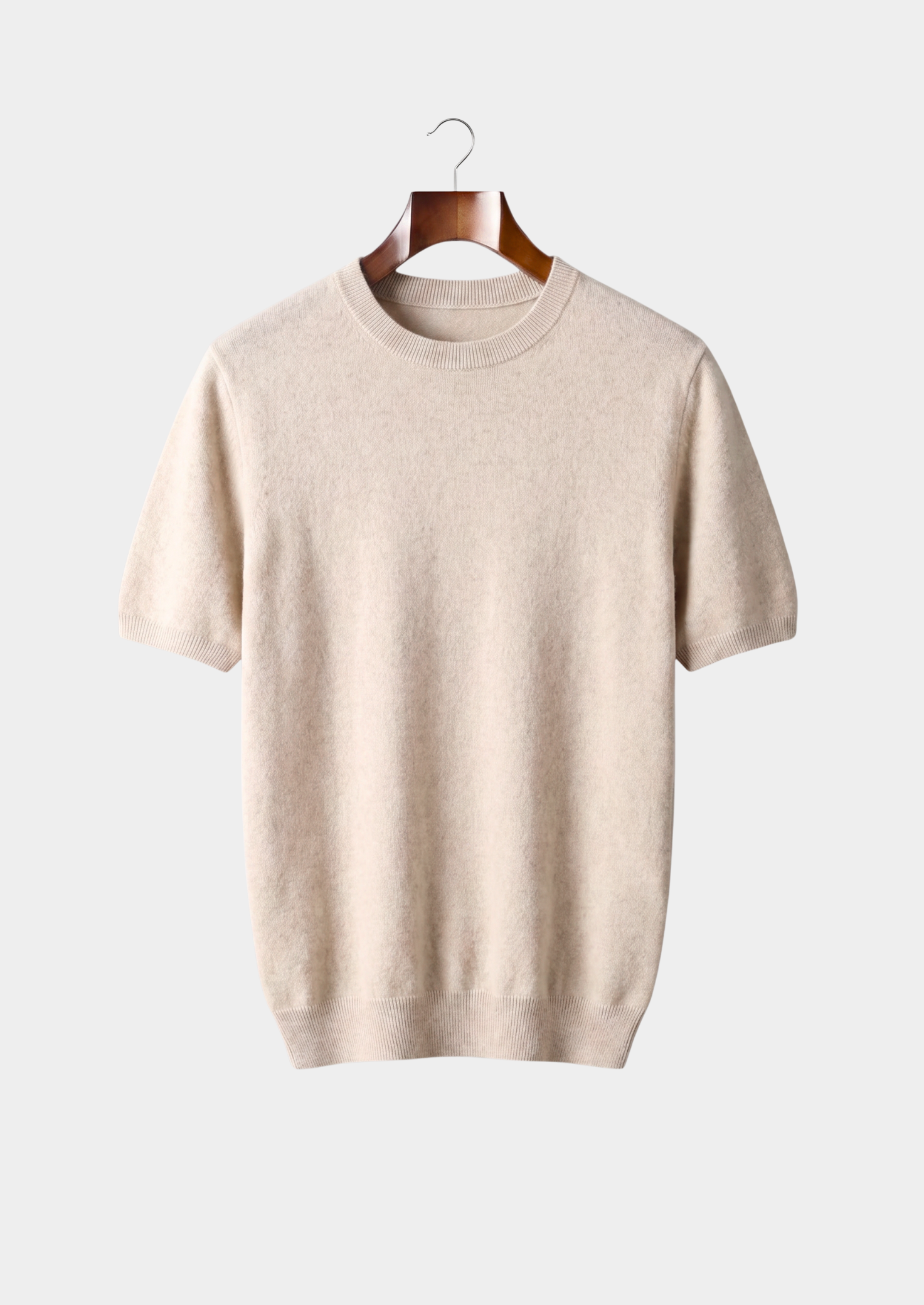 Premium Cashmere Classic Crewneck T-Shirt - Ivory Mocha | Vallentty