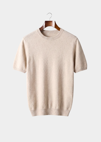 Premium Cashmere Classic Crewneck T-Shirt - Ivory Mocha | Vallentty