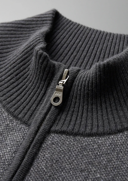 Premium Cashmere Jacquard Zip Cardigan | Vallentty