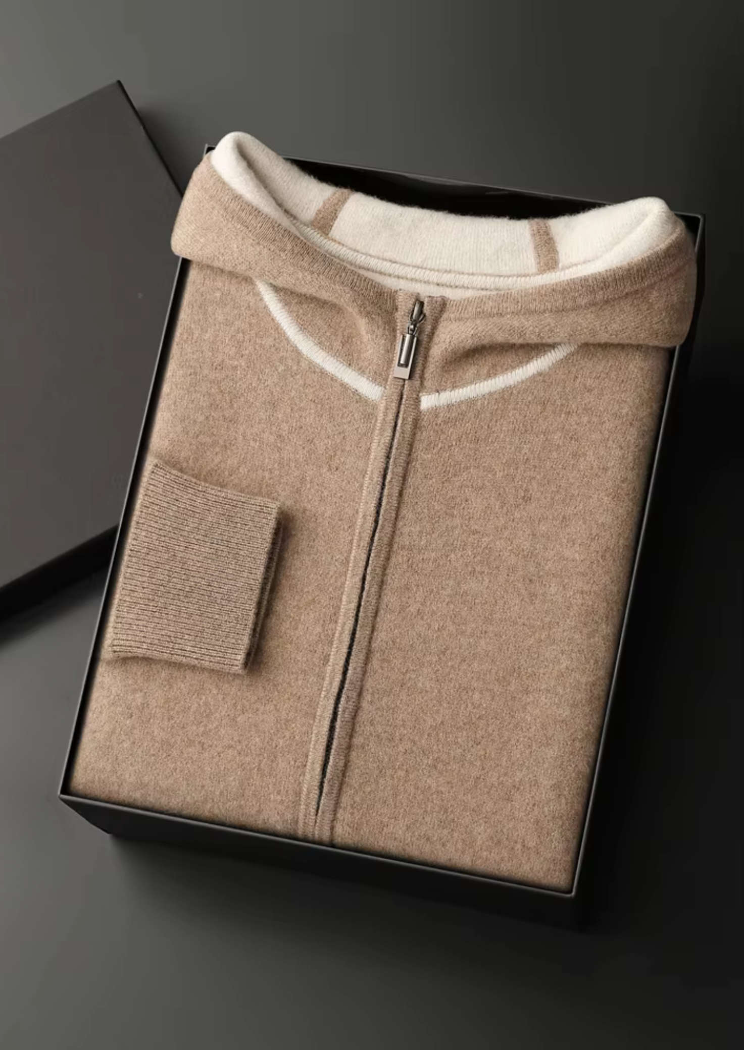 Premium Cashmere Two Tone Zipper Hoodie | Vallentty