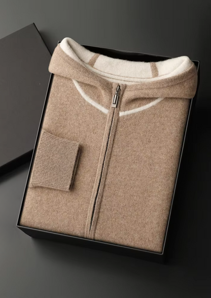 Premium Cashmere Two Tone Zipper Hoodie | Vallentty