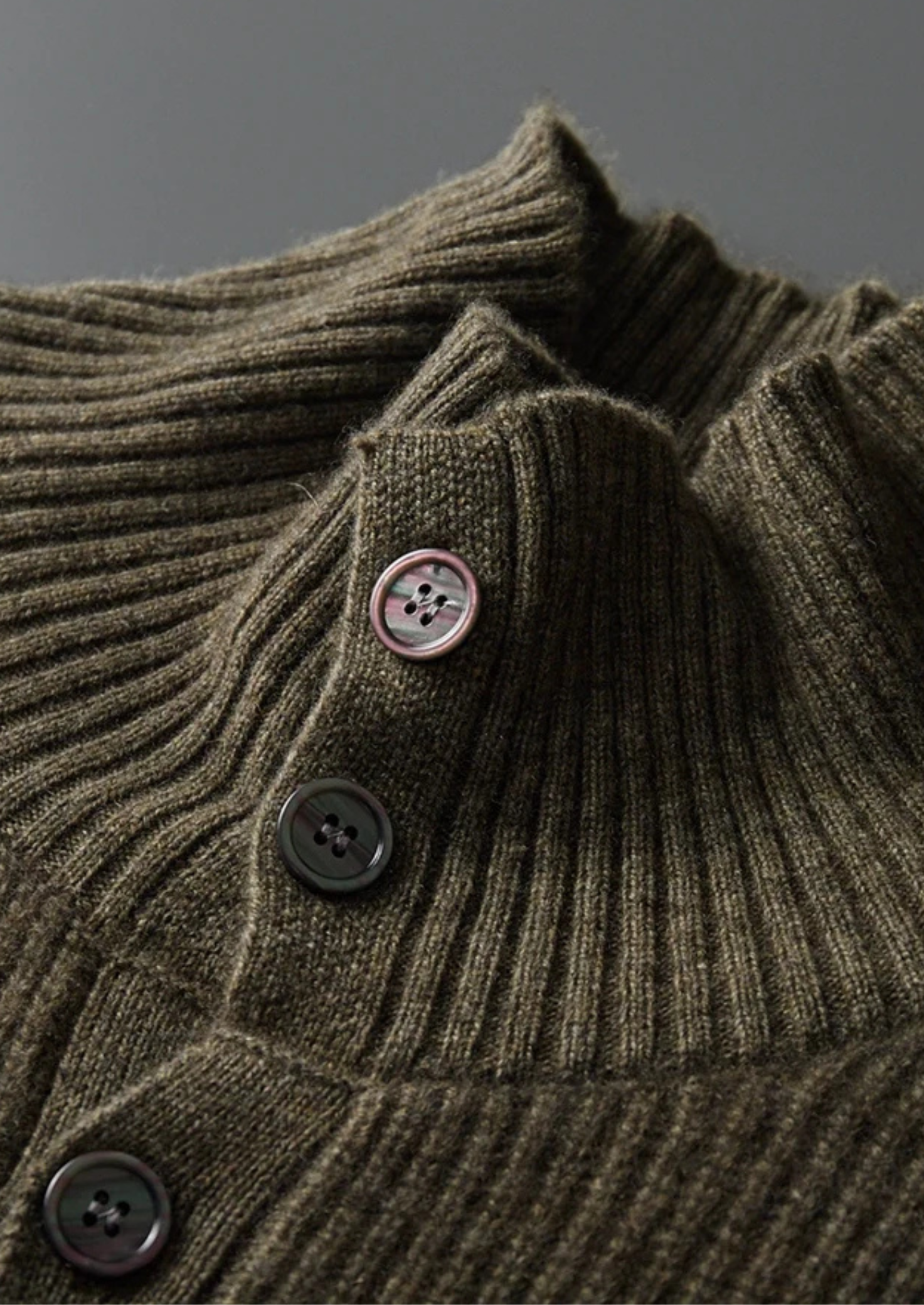 Premium Cashmere Ribbed High Collar Cardigan | Vallentty