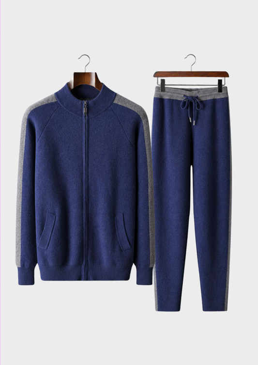 Premium Cashmere Navy Blue Torino Leisure Set | Vallentty