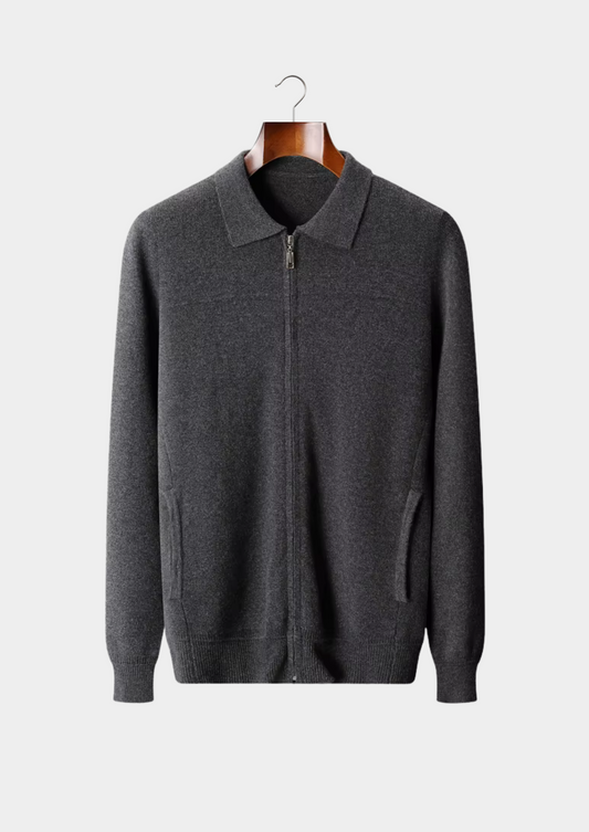 Pure Extra-Fine Merino Wool Ribbed Polo Cardigan | Vallentty