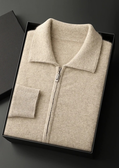 Premium Cashmere Zip Polo Cardigan | Vallentty