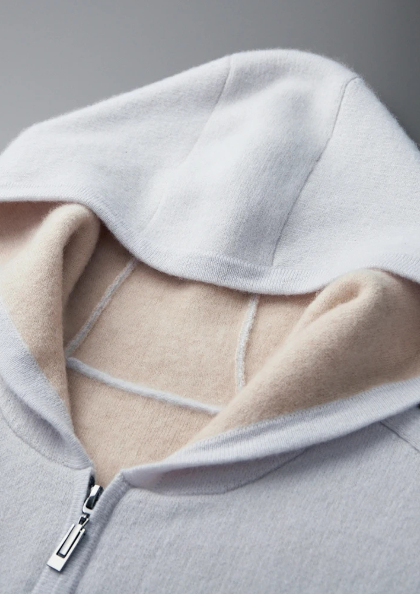 Premium Cashmere Two-Tone Zipper Hoodie | Vallentty