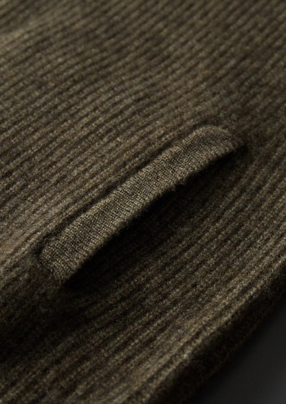 Premium Cashmere Ribbed High Collar Cardigan | Vallentty