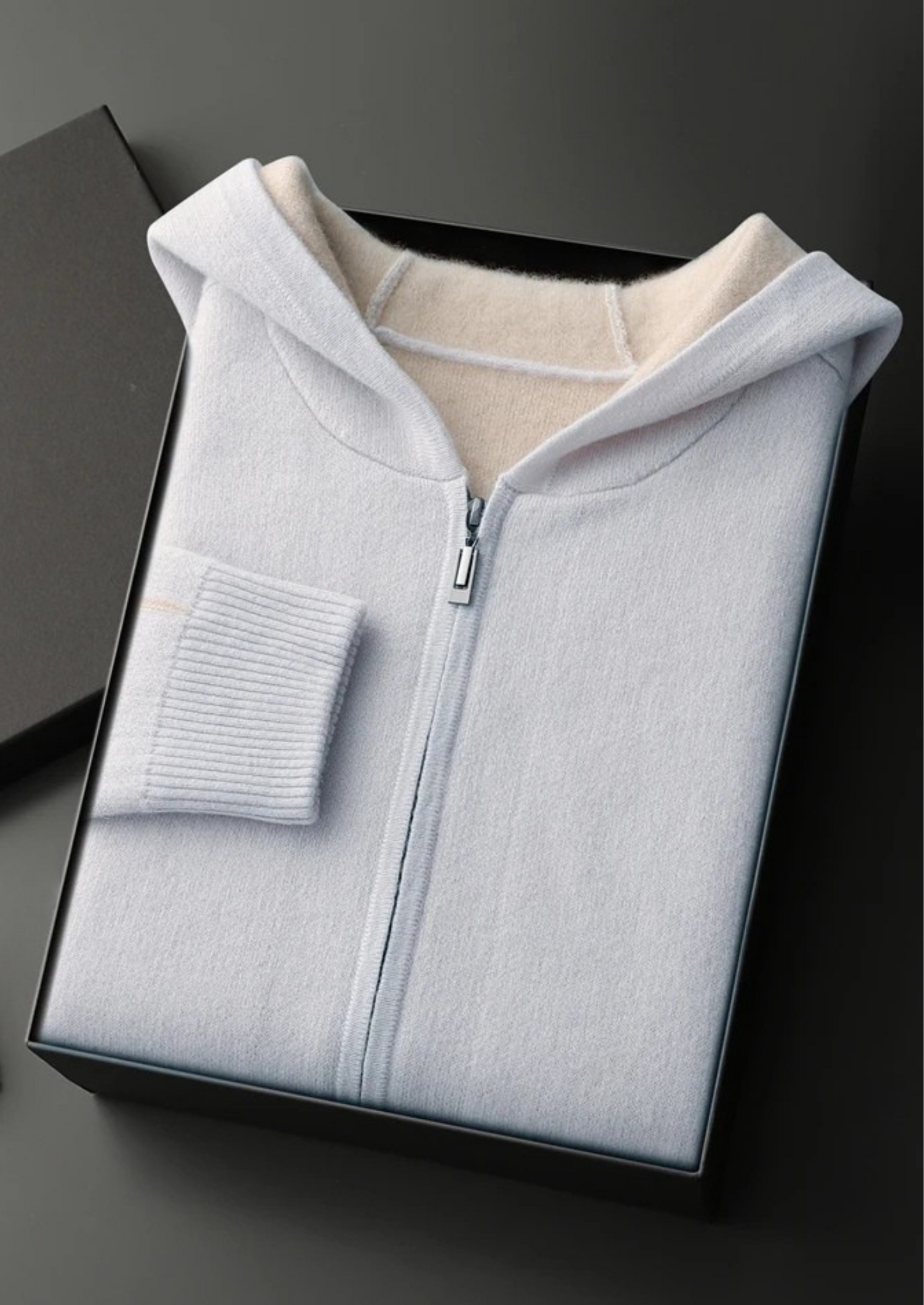 Premium Cashmere Two-Tone Zipper Hoodie | Vallentty