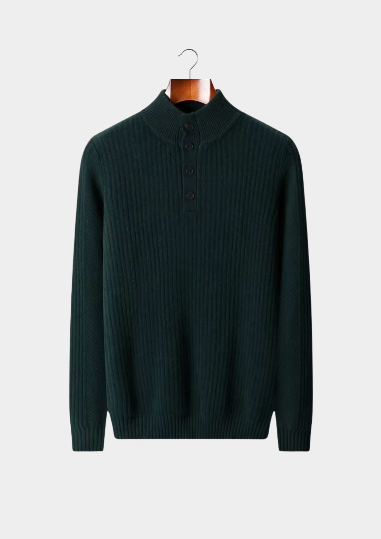 Pure Extra-Fine Merino Wool Ribbed Henley Sweater | Vallentty