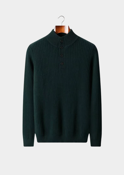 Pure Extra-Fine Merino Wool Ribbed Henley Sweater | Vallentty
